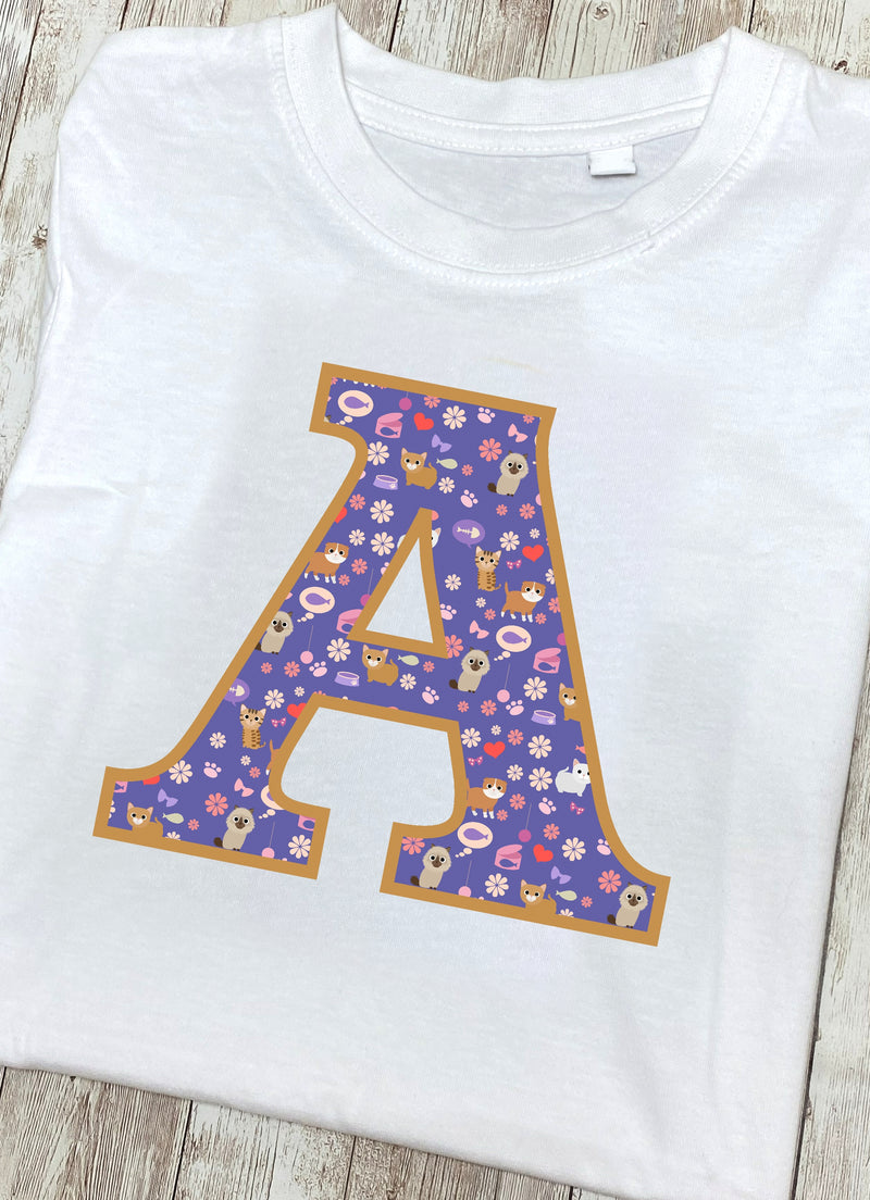 Purple Cats T Shirt Letter A