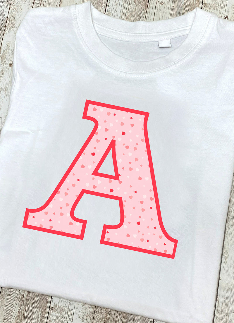 Pink Hearts T-Shirt Letter A