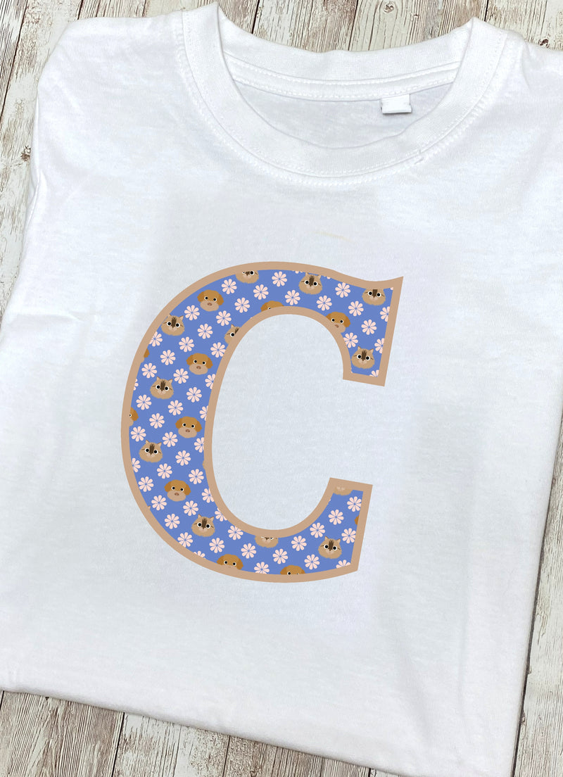 Purple Dogs And Cats T-Shirt Letter C