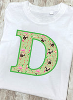 Green Pug T-Shirt Letter D