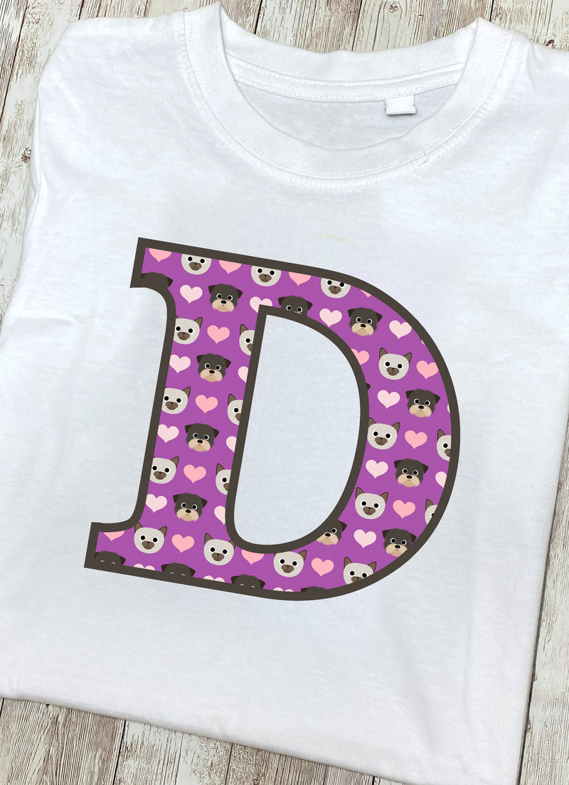 Purple Dog And Cat Love Letter D T Shirt