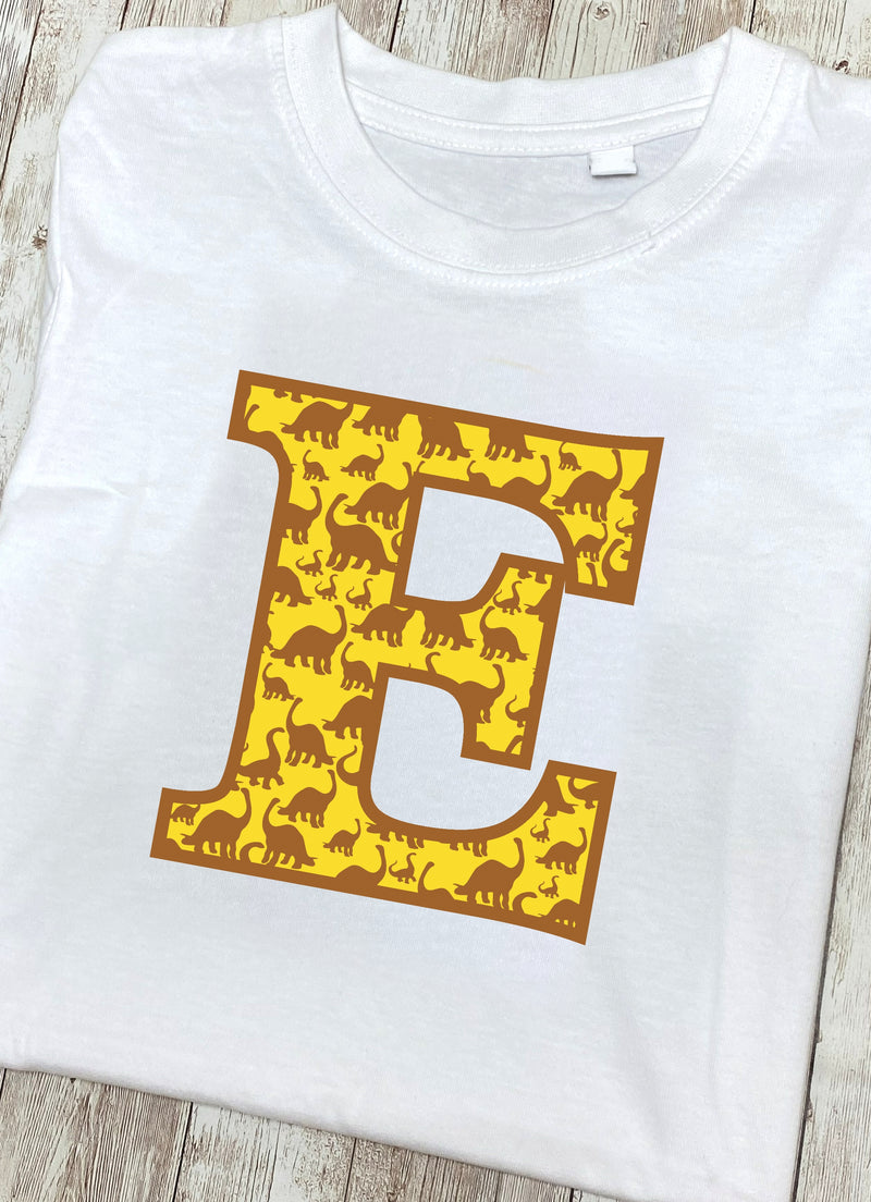 Yellow Dinosaur T-Shirt Letter E