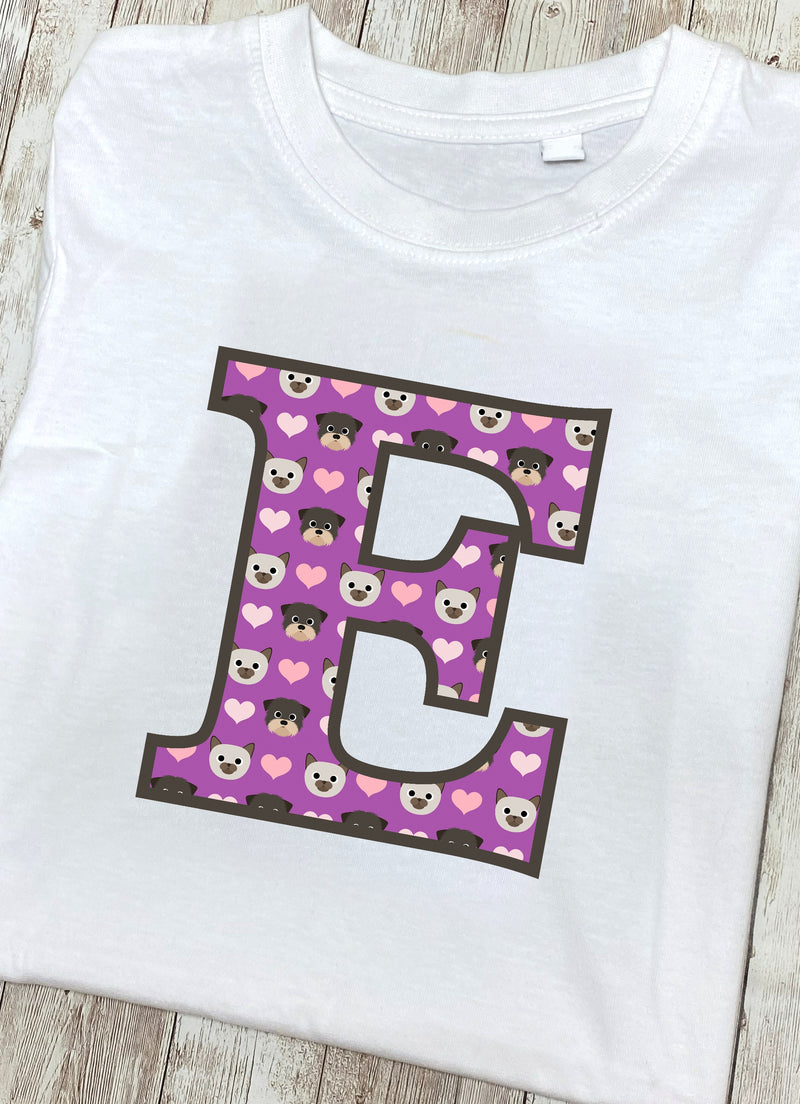 Purple Dog And Cat Love Letter E T Shirt