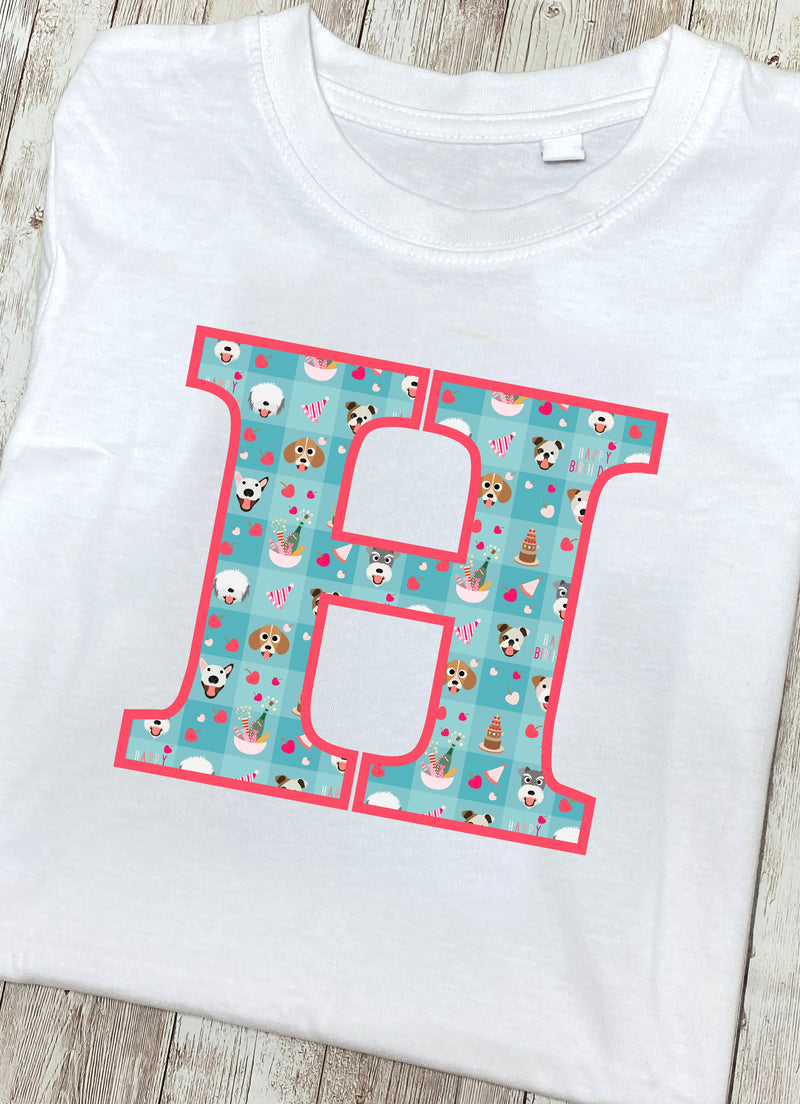 Blue Doggy Celebration T-Shirt Letter H