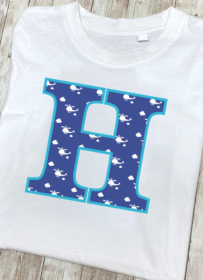 Blue Helicopter Letter H T Shirt