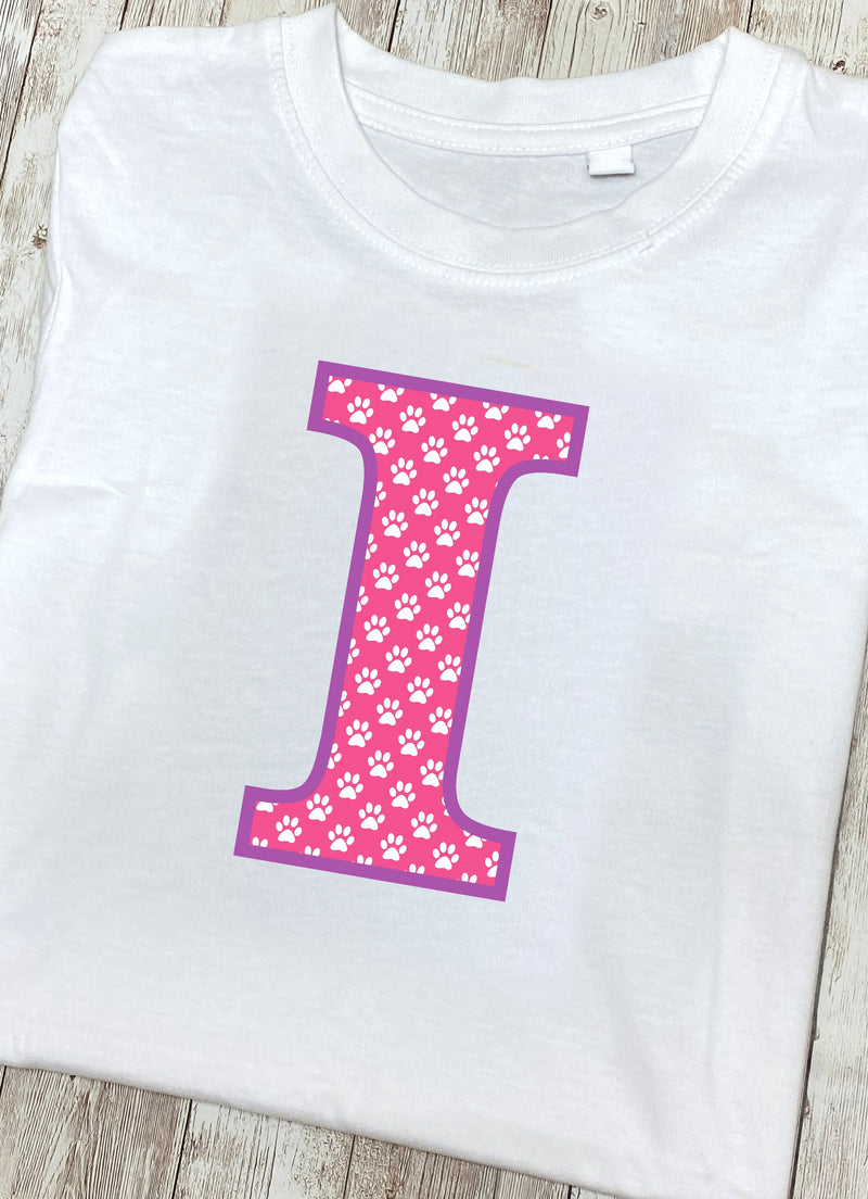 Pink Paws T-Shirt Letter I