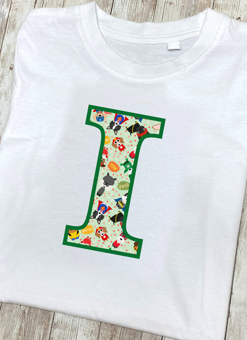 Green Pet Superheroes T-Shirt Letter I