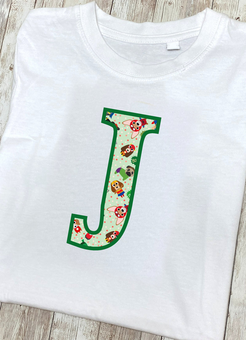 Green Pet Superheroes T-Shirt Letter J