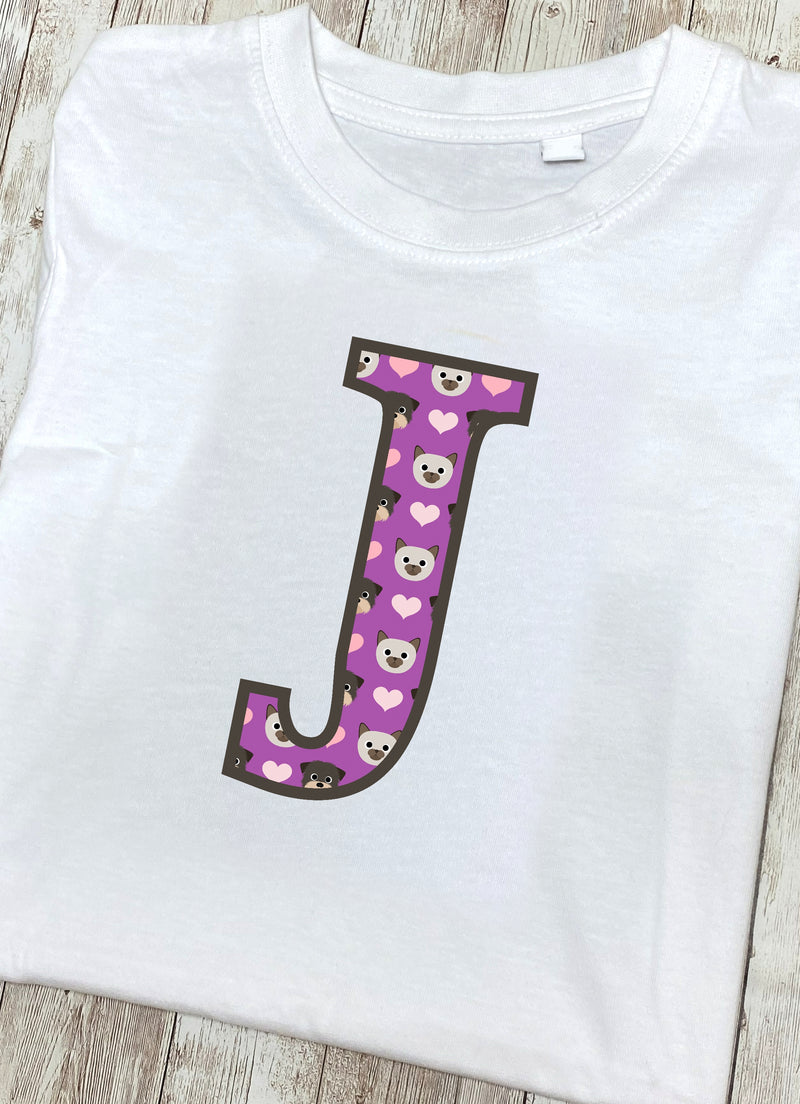 Purple Dog And Cat Love Letter J T Shirt