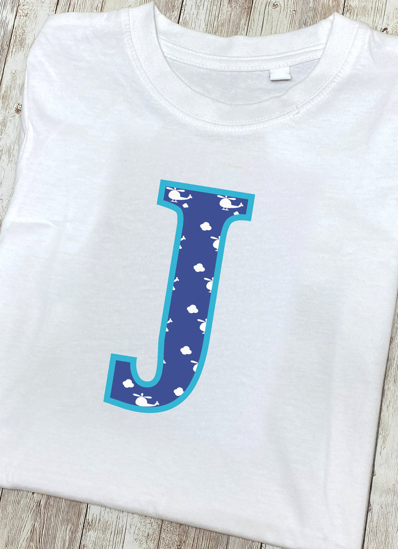 Blue Helicopter Letter J T Shirt