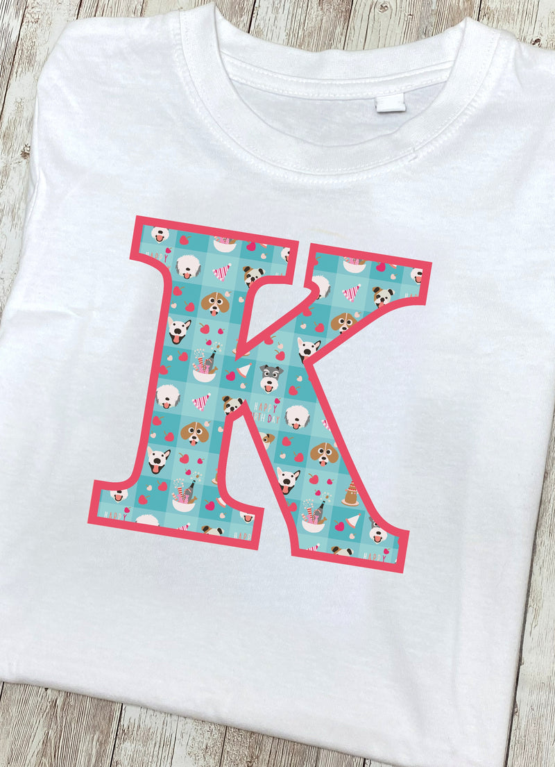 Blue Doggy Celebration T-Shirt Letter K