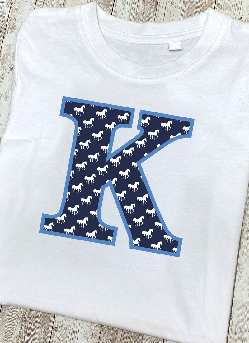 Blue Horse T-Shirt Letter K