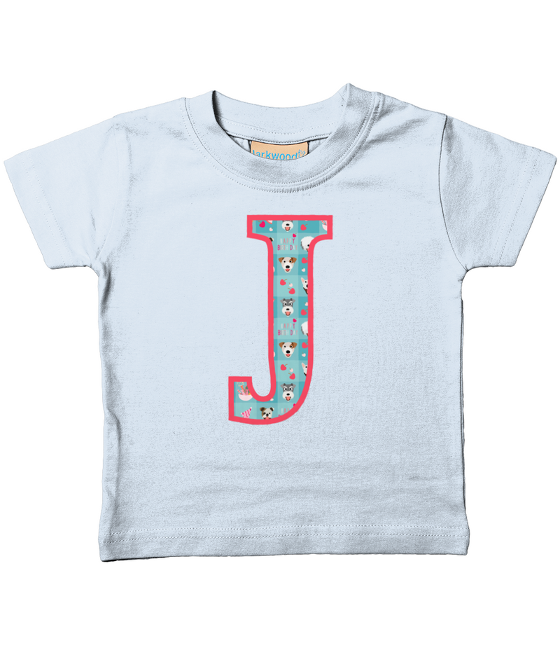 Blue Doggy Celebration T-Shirt Letter J