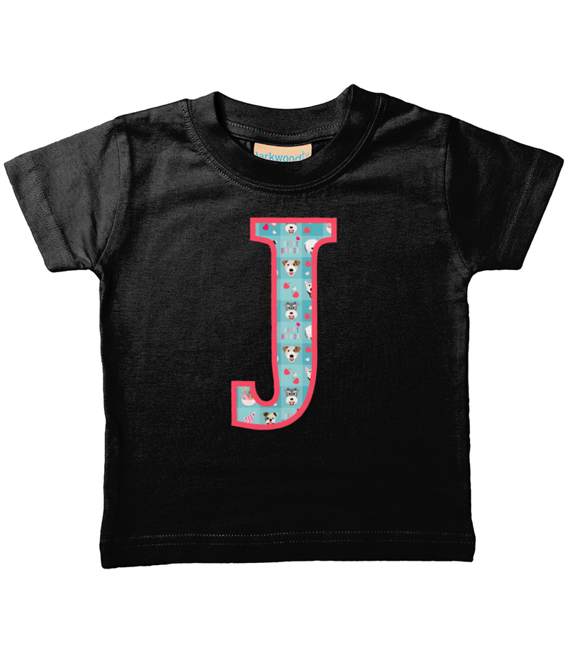 Blue Doggy Celebration T-Shirt Letter J