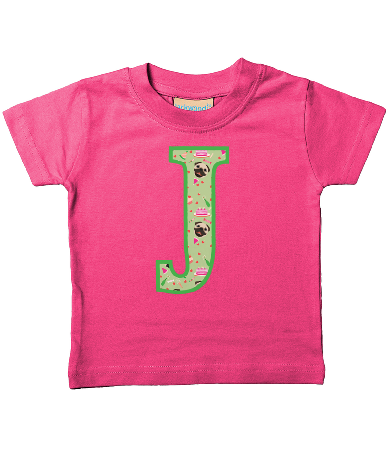 Green Pug T-Shirt Letter J