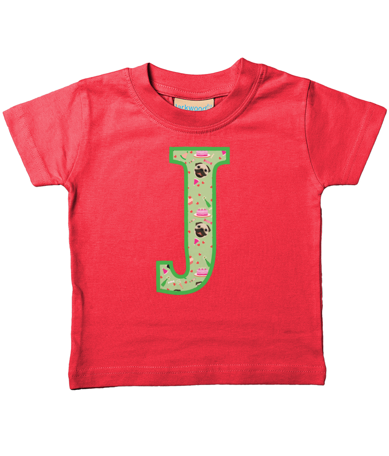 Green Pug T-Shirt Letter J