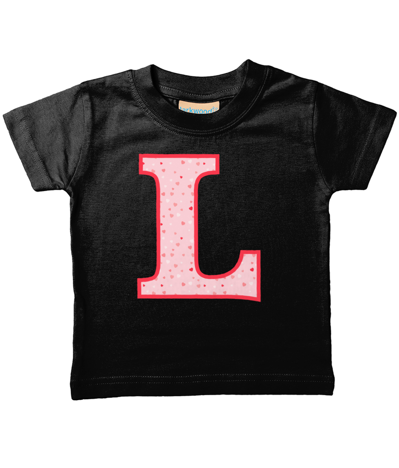 Pink Hearts T-Shirt Letter L