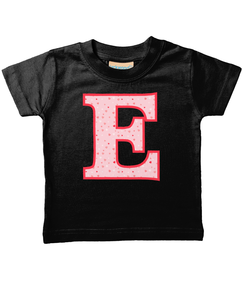 Pink Hearts T-Shirt Letter E