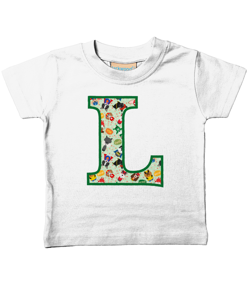 Green Pet Superheroes T-Shirt Letter L